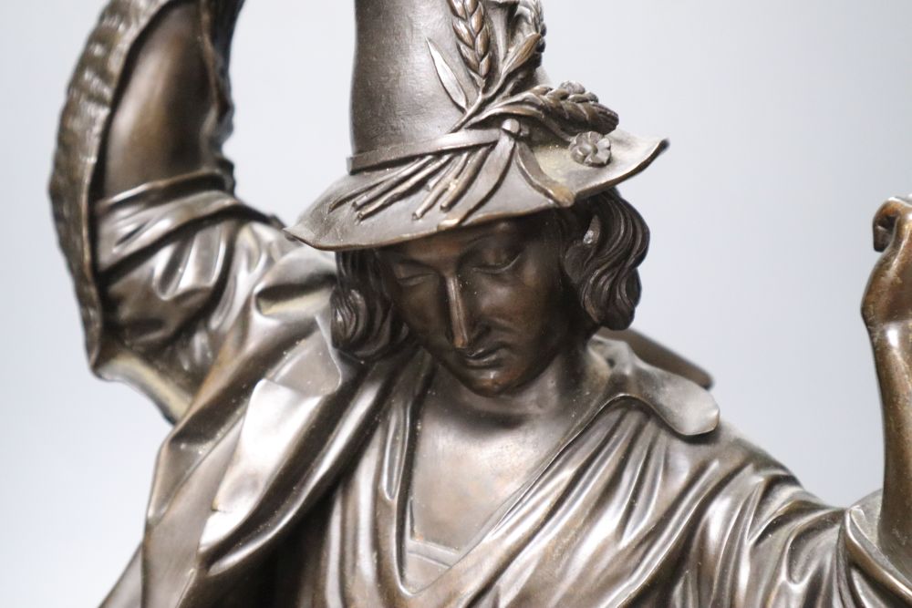 Jean Jacques Feuchere (1807-1852), bronze, Sword Dancer, foundry E. de LaBroue, signed to circular base (missing sword)